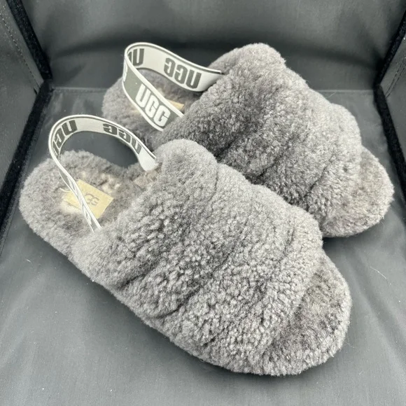 UGG Charcoal Fluffy Slides - Picture 2 of 11